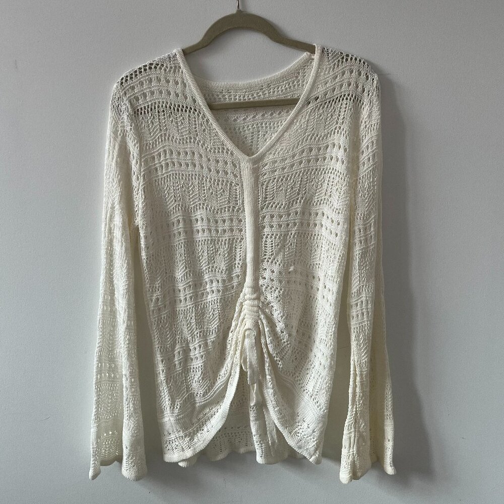 Cream / Off-White Knitted Boho Bell Sleeve Top